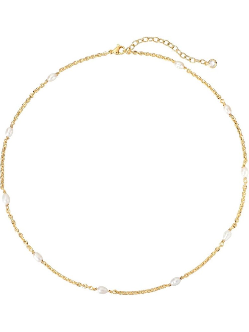 Women's Oval Pearl 14k Gold Plated Beaded Pearl Choker Jewelry Necklace